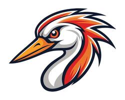 A crane head with orange and white feathers vector