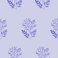Seamless botanical pattern with hand drawn blue branches and leaves on a soft pastel background. Elegant and minimalistic floral design, perfect for textiles, wallpapers, and stationery vector