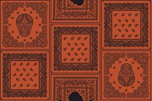 a pattern of black and orange bandanas on a red background vector