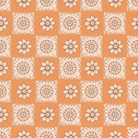 an orange and white tile pattern with flowers vector