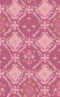 a pink and gold patterned fabric with a floral design vector