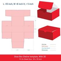 Shoe Box Dieline template, With 3D 10x8x5 inch, File vector