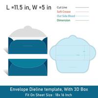 Envelope Dieline template, With 3D Box, Size 11.5 x 5 in, File vector
