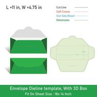 Envelope Dieline template, With 3D Box, Size 11 x 4.75, File vector