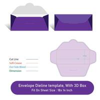 Envelope Dieline template, And 3D Box, Size 11 x 4.75, File vector