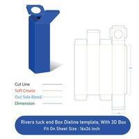 Rivers tuck end Box Dieline template, And 3D Box,Size 3x3x12 in, File vector