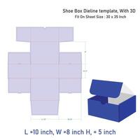 Shoe Box Dieline template, And 3D 10x8x5 inch, File vector