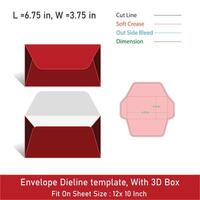 Envelope Size 6.75 x 3.75, Dieline template, With 3D Box, File vector