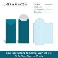 Envelope Size 11.5 x 4.75, Die line template, With 3D Box, File vector
