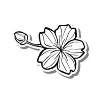 Sakura and Bud Outline on white silhouette and gray shadow. Hand drawn cartoon style. illustration for decorate, coloring and any design. vector