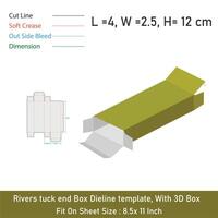 Rivers tuck end Box Die line template, With 3D Box, File vector