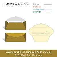 Envelope Dieline template, With 3D Box, Size 10.375 x 4.5, File vector