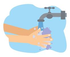 Animation of washing hands with soap in running water. Hands washing to prevention diffusion of virus and bacteria. Hand cleaning use water and soap. washing hands at the sink vector