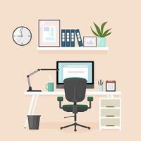 Professional Business Personal Home Workspace With Chair, Desk and Computer - Icon Illustration vector