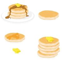 Stack Pile of Pancakes with syrup sauce and butter - Color Icon Set Collection Illustration vector