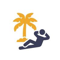 This solid icon depicts a person leisurely relaxing beside a palm tree, perfectly capturing the essence of holiday and travel themes as well as the true meaning of relaxation and rejuvenation vector