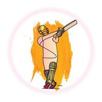 Cricket batter men playing shots with golden helmets and pads, white background vector