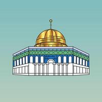 Dome of the Rock in Al-Aqsa mosque compound in Jerusalem, golden green and white, abstract background vector