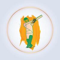Cricket batter men playing shots with green helmets and pads, black and white background vector