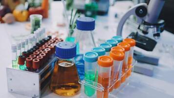 A laboratory with various test tubes and other items video