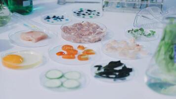 A table with various ingredients including vegetables and fish video