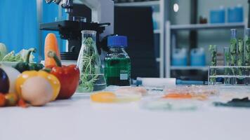 A laboratory table with various vegetables and other food video