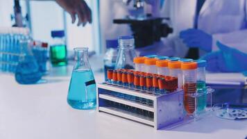 A laboratory with several test tubes and vials video