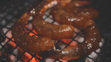 Grilled shrimp on the grill video
