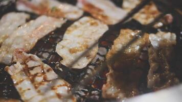 A close up of a grill with meat on it video