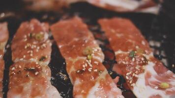 A close up of a grill with meat on it video