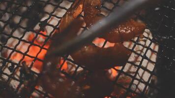 A close up of a grill with some food on it video