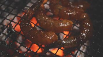 Grilled shrimp on the grill video