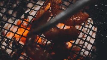 A close up of a grill with some food on it video