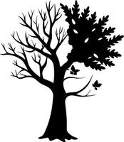 Abstract Tree Silhouette with Butterflies and Leafy Face Design for Creative Projects vector
