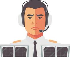 Airline Pilot Illustration with Headset Navigation Panels vector