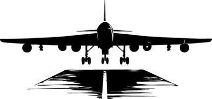 Airplane Silhouette Landing on Runway Illustration for Aviation Design vector