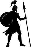 Ancient Greek Warrior Silhouette Spear Shield Illustration for Design Projects vector