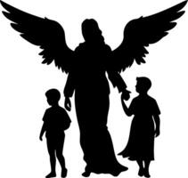 Angel Silhouette Guardian with Children for Spiritual and Inspirational Art Use vector