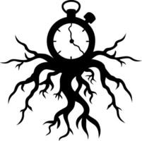 Antique Clock with Tree Roots Symbolizing Time and Growth Art vector
