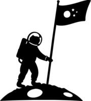 Astronaut Planting Flag on Moon Silhouette for Space Exploration Art vector
