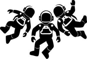Astronaut Silhouette Trio Floating in Space for Art and Design vector