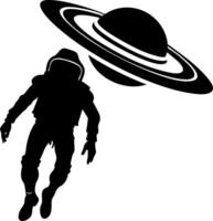 Astronaut Silhouette Floating in Space with Saturn Illustration vector