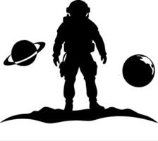 Astronaut Silhouette with Planets Space Exploration for Sci-Fi Design vector