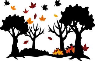 Autumn Forest Silhouette with Falling Leaves Art for Seasonal Design vector
