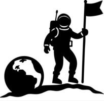 Astronaut Silhouette with Flag and Earth for Space Exploration Themes vector