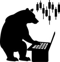 Bear Analyzing Stock Market Trends Silhouette for Financial Concepts vector
