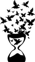 Birds Flying from Hourglass Symbolizing Time and Freedom Art vector