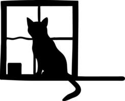 Black Cat Silhouette Sitting on Window Ledge for Art and Design Projects vector