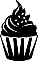 Black Silhouette Cupcake with Swirl Icing and Berry Decorative for Graphic Design Use vector