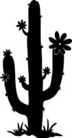 Black Silhouette of Blooming Cactus with Flowers for Art and Design Projects vector
